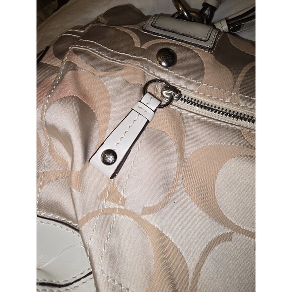 COACH Peyton Signature Satchel #14528 Khaki Jacquard Leather Trim Large Carryall - Picture 8 of 16